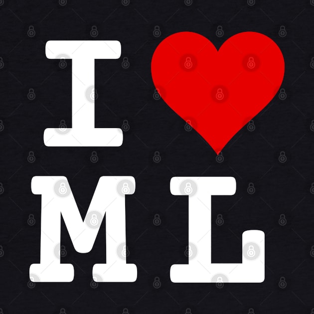 I Love ML | Stylized Abbreviation Heart Logo White by aRtVerse